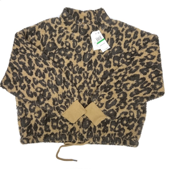 Hippie Rose Sherpa Pullover Tan Cheetah Size L - Picture 2 of 8